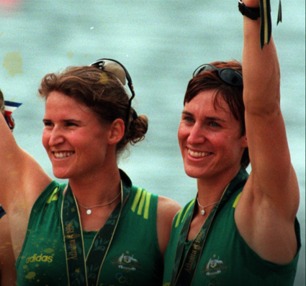 Kate Slatter and Megan Still celebrating Olympic gold in 1996